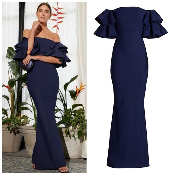Chiara Boni La Petite Robe Womens Parvati Off-The-Shoulder Gown Blue Notte 8 - Picture 1 of 14